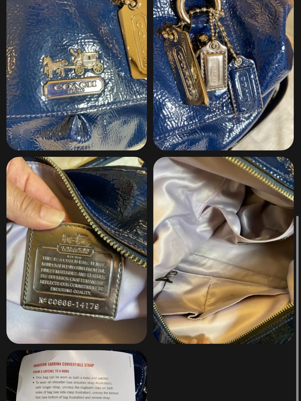 Coach PatentLeather BLUE Madison Satchel in Navy - Picture 6 of 6